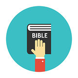 Hand on the Bible icon flat