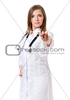 Female doctor with thermometer