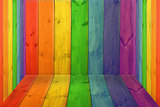 room with multicolored boards in colors of rainbow