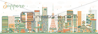 Abstract Sapporo Skyline with Color Buildings. 