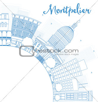 Outline Montpelier (Vermont) city skyline with blue buildings