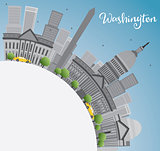 Washington DC city skyline with Gray Landmarks and Copy Space.