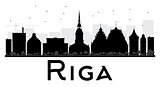 Riga City skyline black and white silhouette. 