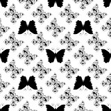 Seamless monochrome pattern of graphic vintage butterflies