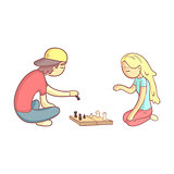Girl And Guy Playing Chess