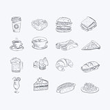 Food And Drink Hand Drawn Artistic Sketch Set