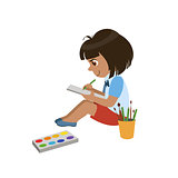 Girl Sketching In Notebook