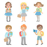 Sudents With School Bags Set