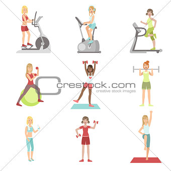 Women Training In Gym Set