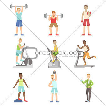 Men Training In Gym Set