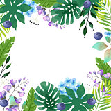 Abstract Background with Tropical Leaves and flowers