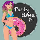 Sexy girl in a bikini with pink donut