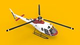 Red-white civilian helicopter on a yellow uniform background. 3d illustration.