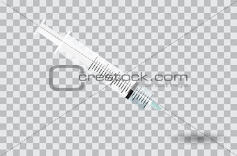 Syringe with needle on transparent background - shot. Vector Ill