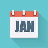 January Dates Flat Icon with Long Shadow. Vector Illustration