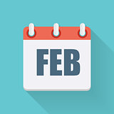 February Dates Flat Icon with Long Shadow. Vector Illustration