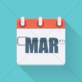 March Dates Flat Icon with Long Shadow. Vector Illustration