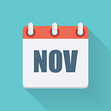 November Dates Flat Icon with Long Shadow. Vector Illustration