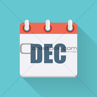 December Dates Flat Icon with Long Shadow. Vector Illustration