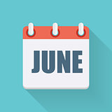 June Dates Flat Icon with Long Shadow. Vector Illustration