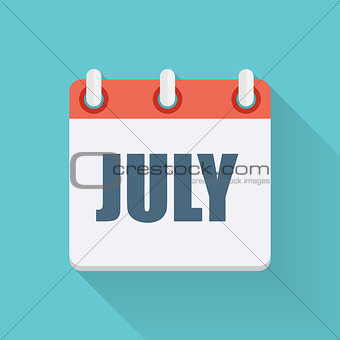 July Dates Flat Icon with Long Shadow. Vector Illustration