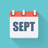 September Dates Flat Icon with Long Shadow. Vector Illustration