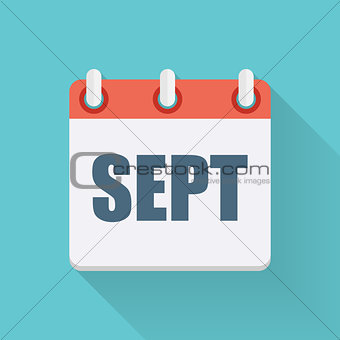 September Dates Flat Icon with Long Shadow. Vector Illustration