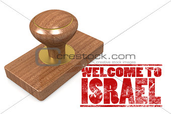 Red rubber stamp with welcome to Israel