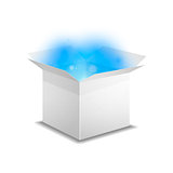 White box with blue magic light inside