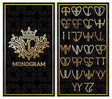 Retro card with monogram and a set of letters for design
