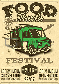 retro poster for invitations on street food festival with food truck
