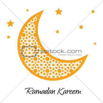 Ramadan Kareem moon with muslim ornament greeting card. Ramazan . Vector illustration.