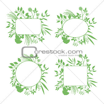 Set of green round and square vector frames