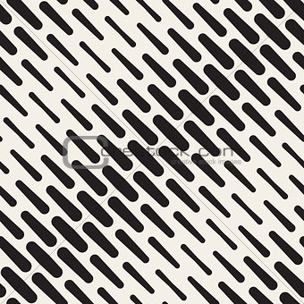 Vector Seamless Black and White Diagonal Rounded Lines Halftone Pattern