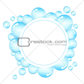 Bubbles frame for text. Round background with shiny soap bubbles and space for text