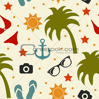 Beach seamless texture, summer background, season, beach, vector illustration