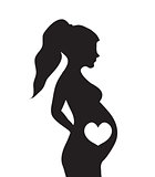 Silhouette of the pregnant woman. Silhouette of pregnant woman with heart. Vector illustration