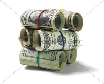 Stack of Rolled Up US Dollar Bills