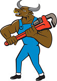 Minotaur Bull Plumber Wrench Isolated Cartoon