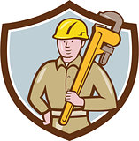 Plumber Holding Wrench Crest Cartoon