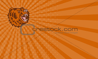 Business card California Grizzly Bear Head Growling Woodcut