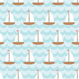 Seamless pattern with sailing ship in the sea.