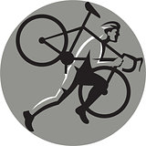 Cyclocross Athlete Carrying Bicycle Circle Retro