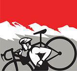 Cyclocross Athlete Running Carrying Bike Alps Retro