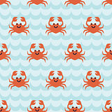 Seamless pattern with cute cartoon crabs