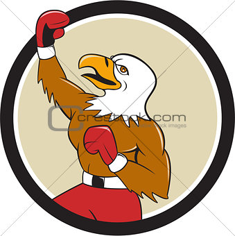Bald Eagle Boxer Pumping Fist Circle Cartoon