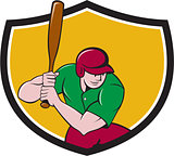 Baseball Player Batting Shield Cartoon