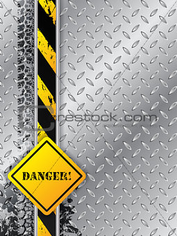Abstract industrial background with tire tracks with danger text