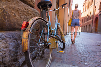 Retro bycicle on old Italian street.
