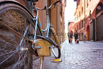 Retro bycicle on old Italian street.